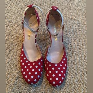Red and white polka dot heels